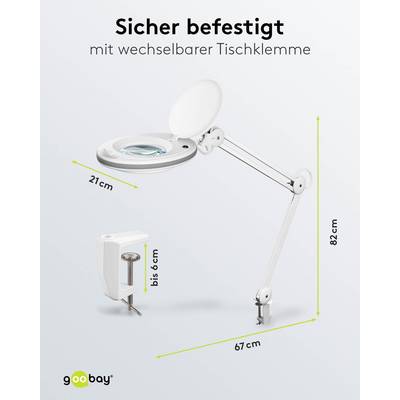 Goobay 60361 LED Lupenleuchte Tischklemme Ø 127mm Echtglas Linse 3 Dioptrien Lupe mit Licht Lupenlampe Tischlupe Weiß-2