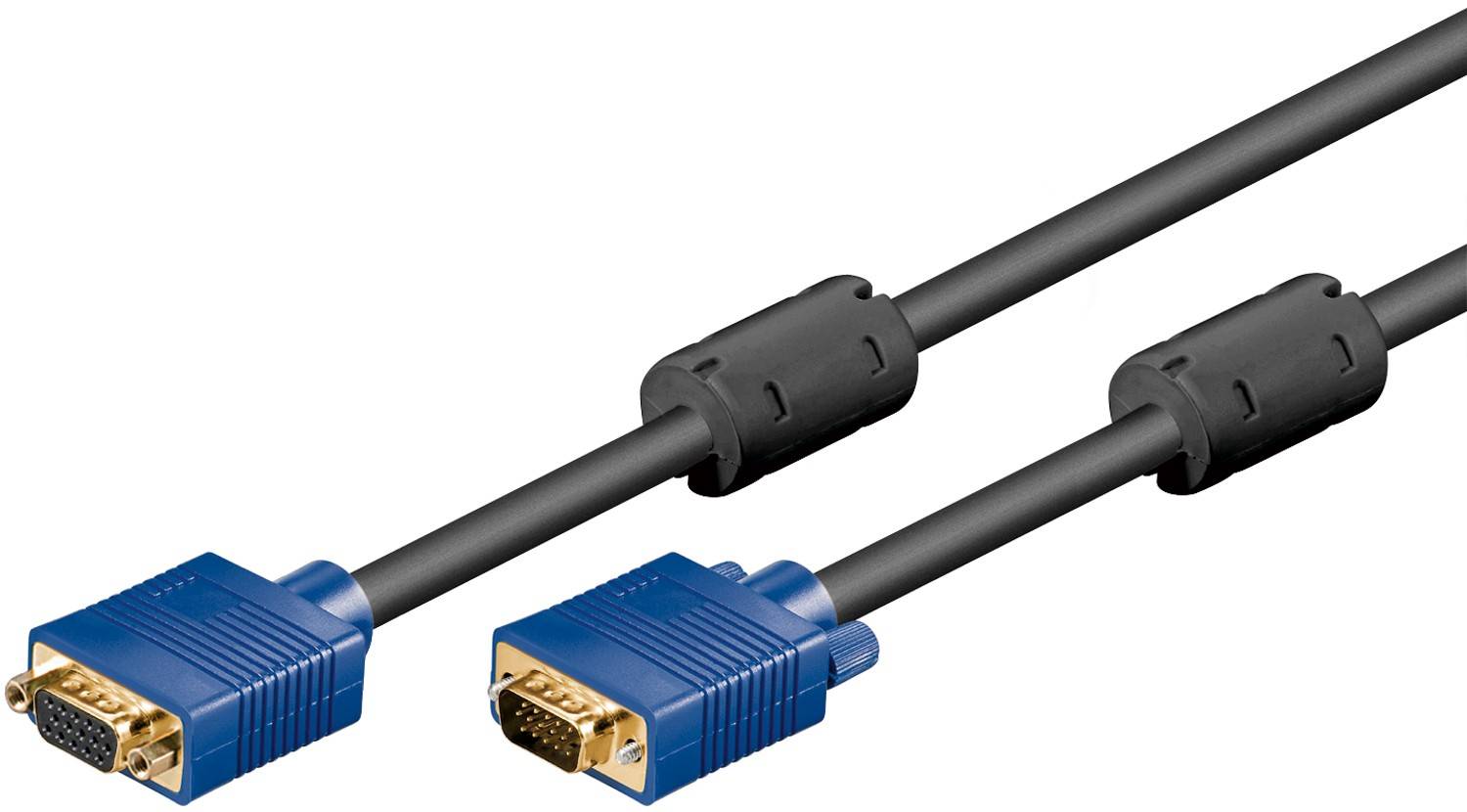 Goobay 93613 VGA Verlängerungskabel / Monitorkabel Full HD / VGA Stecker auf Buchse 15 polig / 2x Ferrit / Blau / 1,8m-0