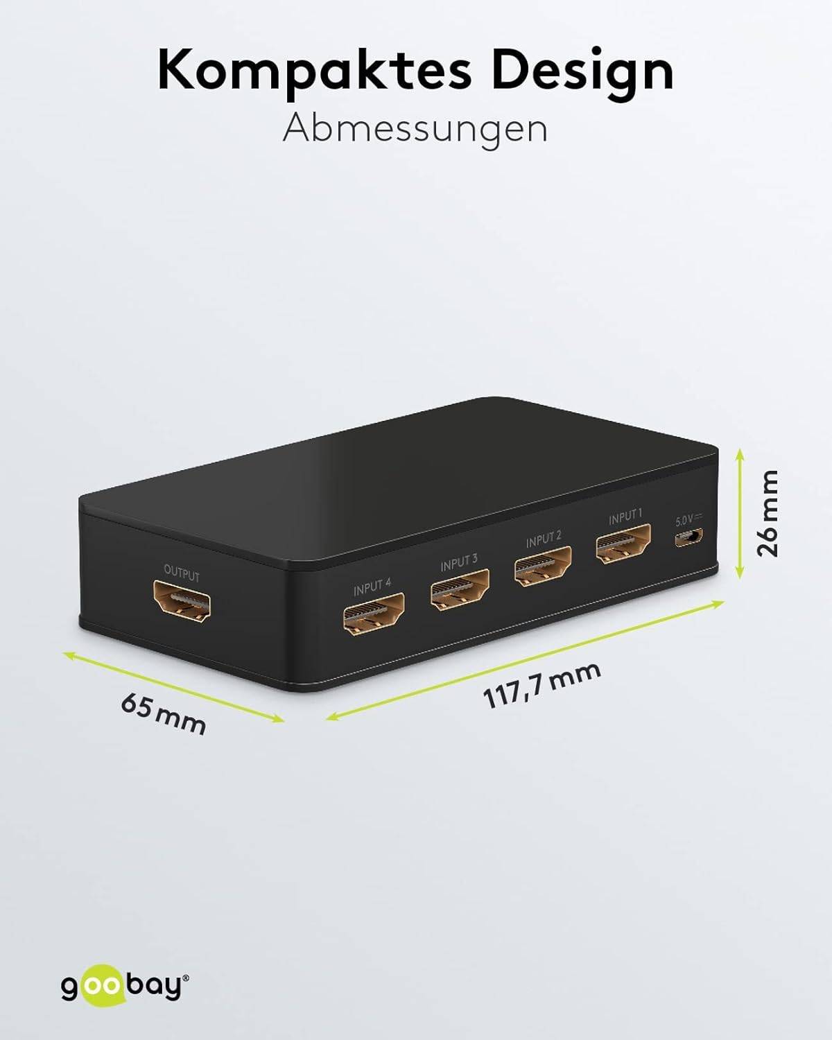 Goobay 58489 HDMI Umschalter 4 in 1 out Fernbedienung HDMI Kabel 4K @ 60Hz HDMI Switch 18 Gbit/s Umschaltbox HDMI Weiche-2