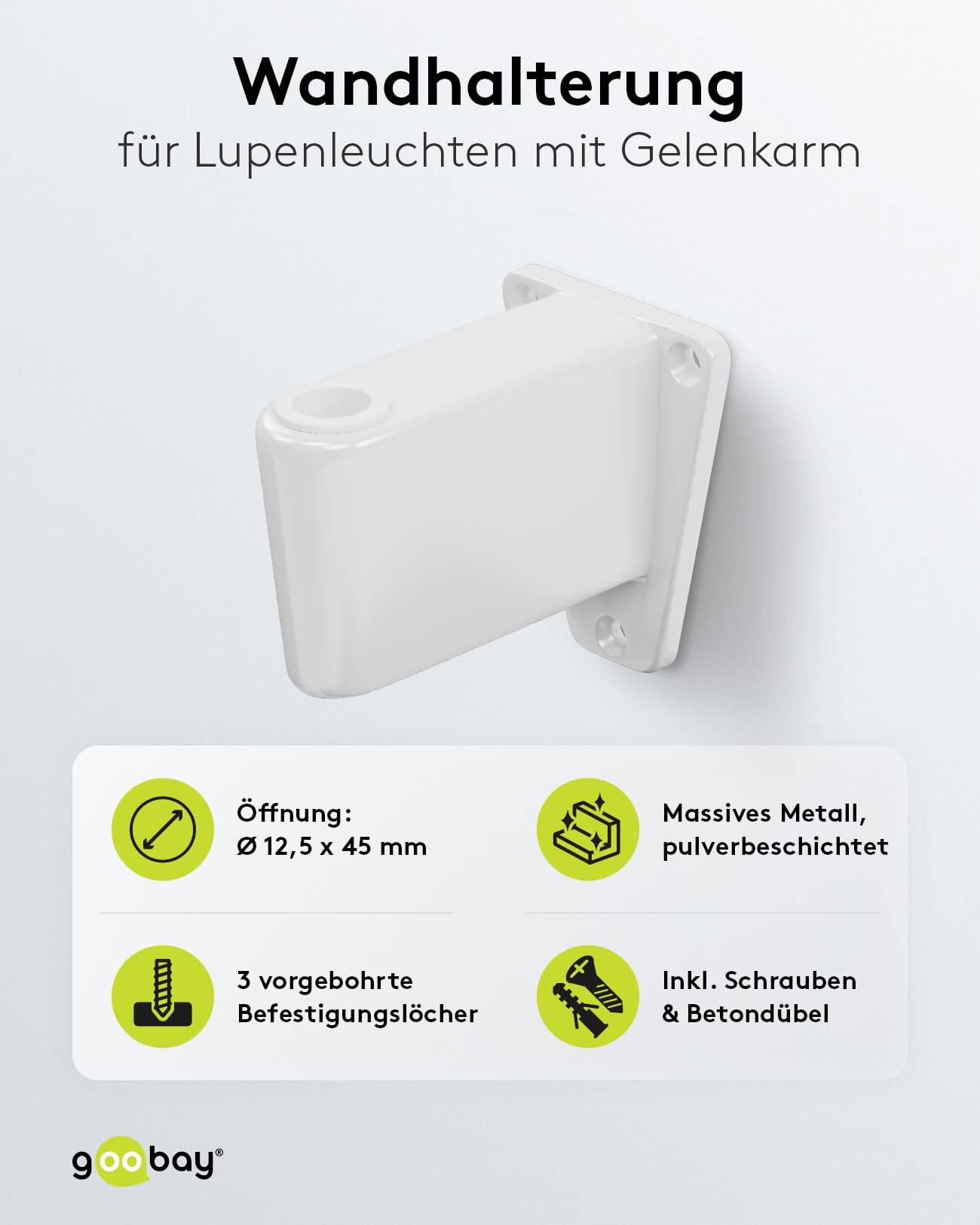 Goobay 55771 Wandhalterung für LED Lupenleuchte mit Gelenkarm zur Wandmontage von Lupenlampen Lupe Befestigung Weiß-1