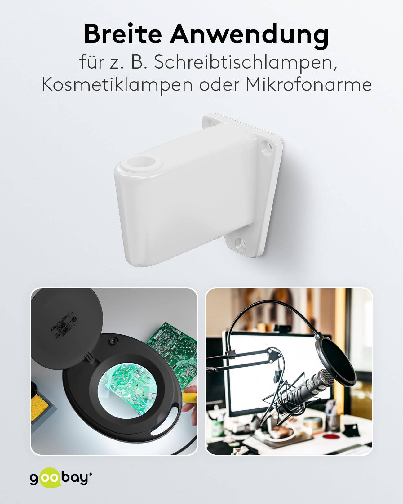 Goobay 55771 Wandhalterung für LED Lupenleuchte mit Gelenkarm zur Wandmontage von Lupenlampen Lupe Befestigung Weiß-3