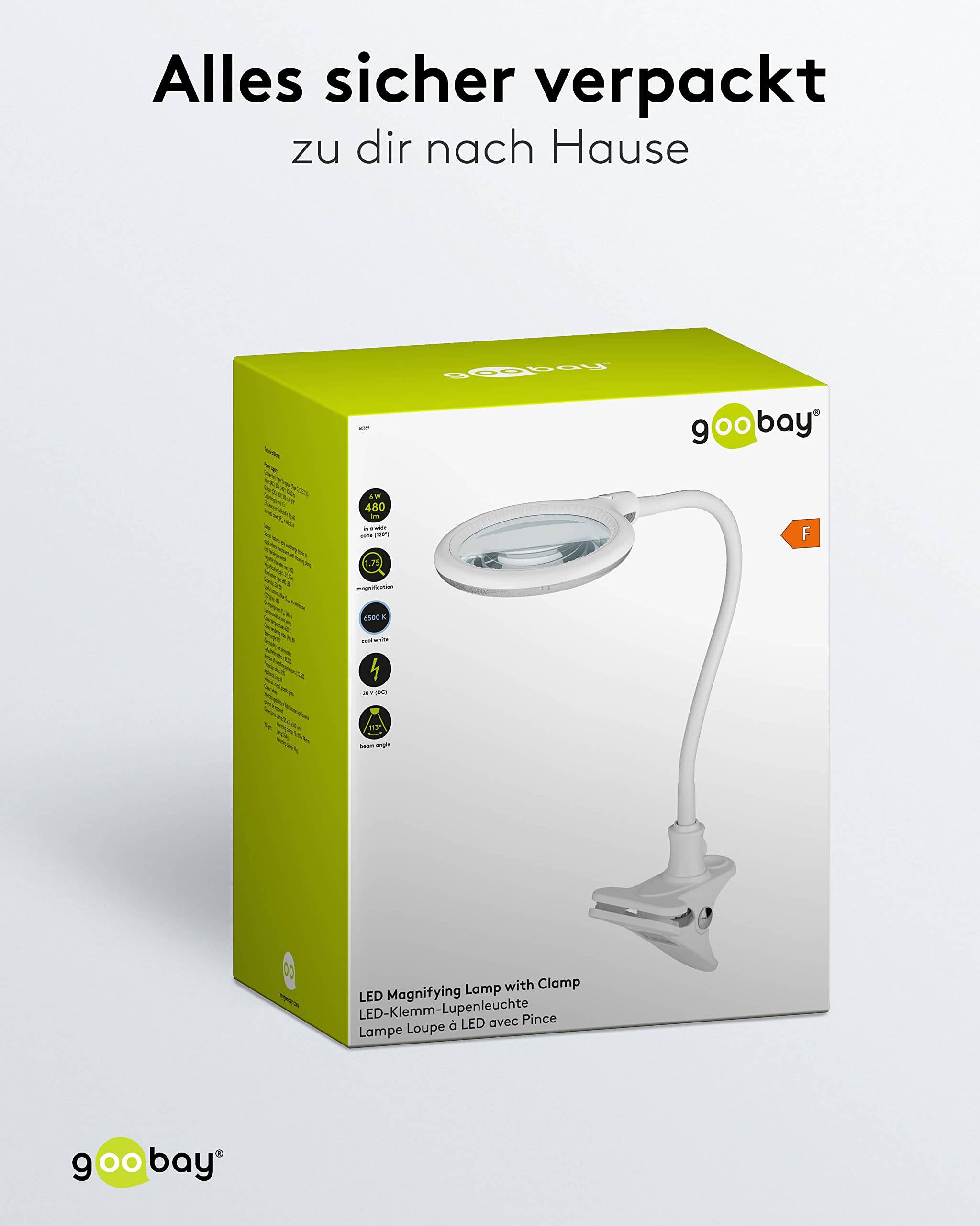 Goobay 60365 LED Lupenleuchte Tischklemme Ø 100mm Echtglas Linse 3 Dioptrien Lupe mit Licht Lupenlampe Tischlupe Weiß-5