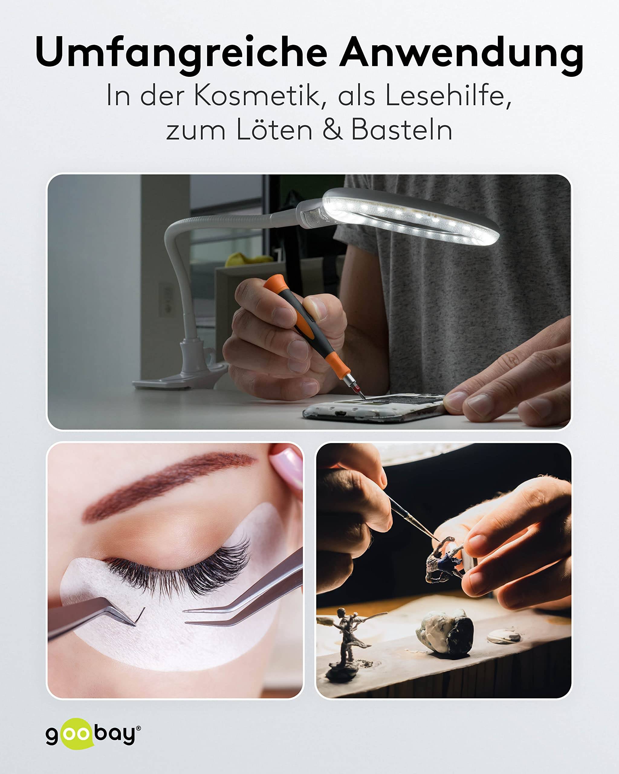 Goobay 60365 LED Lupenleuchte Tischklemme Ø 100mm Echtglas Linse 3 Dioptrien Lupe mit Licht Lupenlampe Tischlupe Weiß-6