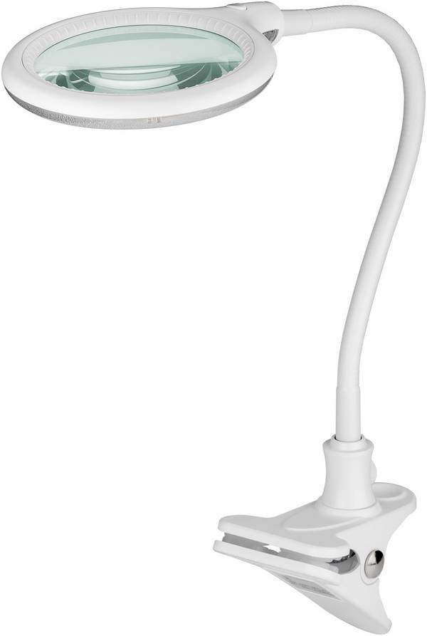 Goobay 60365 LED Lupenleuchte Tischklemme Ø 100mm Echtglas Linse 3 Dioptrien Lupe mit Licht Lupenlampe Tischlupe Weiß