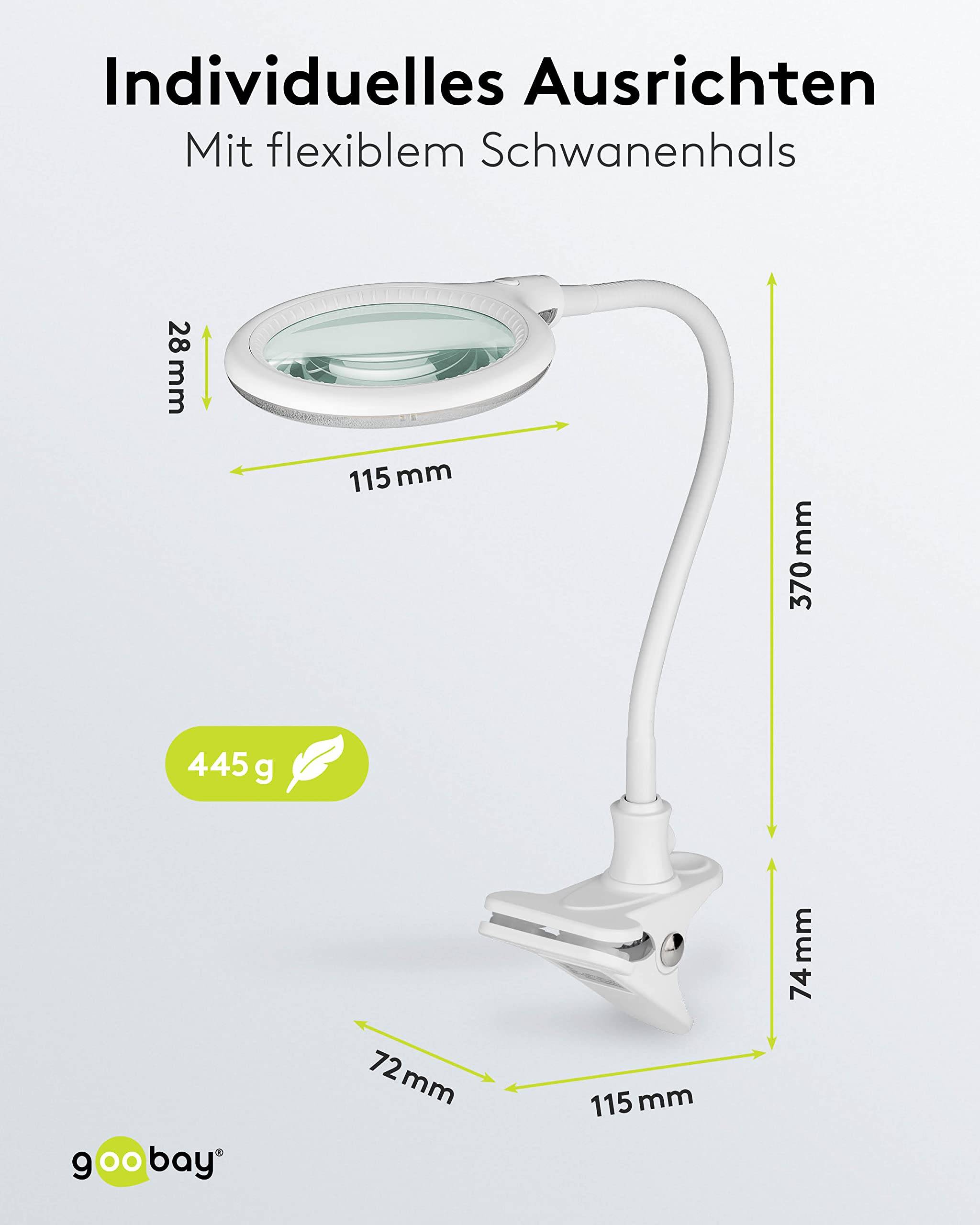 Goobay 60365 LED Lupenleuchte Tischklemme Ø 100mm Echtglas Linse 3 Dioptrien Lupe mit Licht Lupenlampe Tischlupe Weiß-2