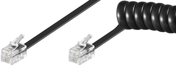 Goobay 50270 Telefonkabel RJ10 Stecker Telefonhörerkabel Spiralkabel Telefonstecker Telefonhörer Telefon Schwarz 2m