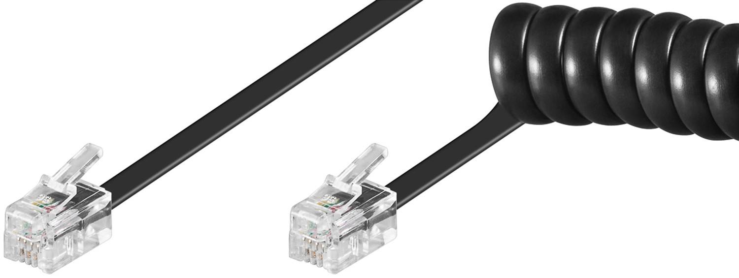 Goobay 50270 Telefonkabel RJ10 Stecker Telefonhörerkabel Spiralkabel Telefonstecker Telefonhörer Telefon Schwarz 2m-0