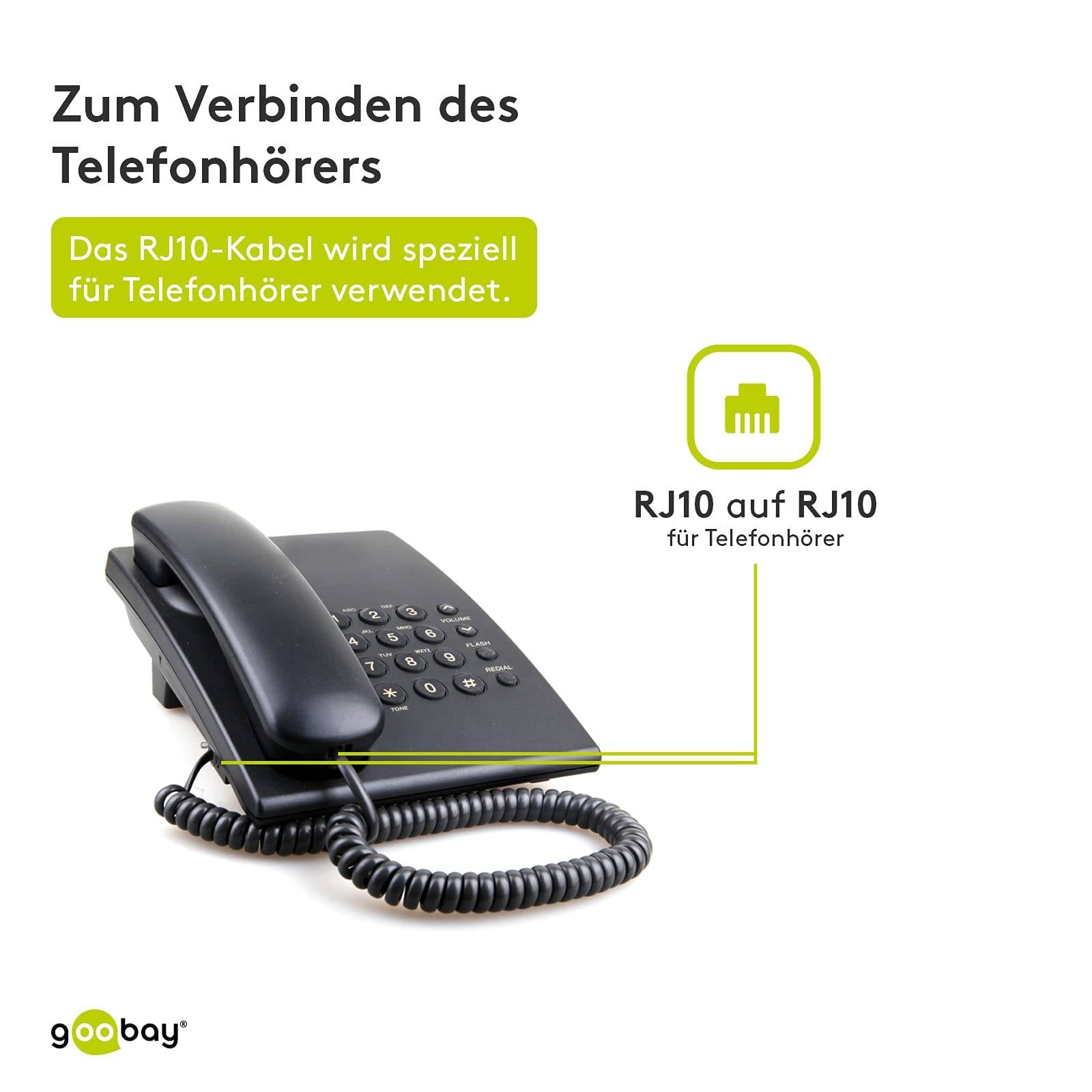 Goobay 50270 Telefonkabel RJ10 Stecker Telefonhörerkabel Spiralkabel Telefonstecker Telefonhörer Telefon Schwarz 2m-2