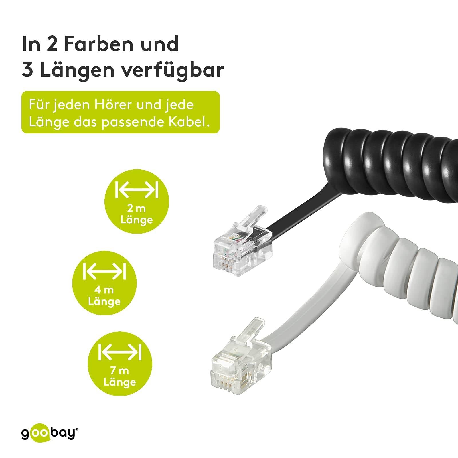 Goobay 50270 Telefonkabel RJ10 Stecker Telefonhörerkabel Spiralkabel Telefonstecker Telefonhörer Telefon Schwarz 2m-3