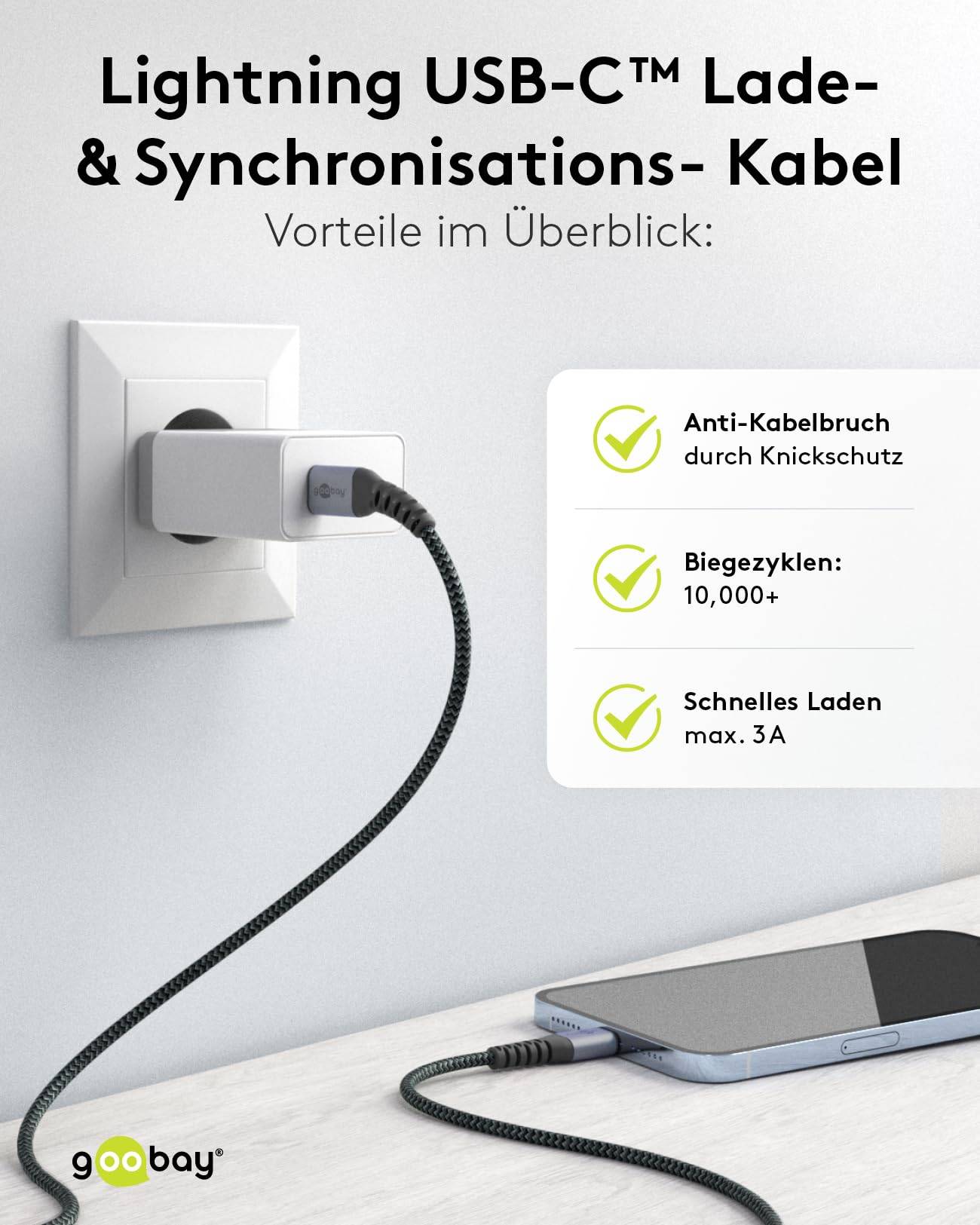 Goobay 49270 Lightning auf USB C Kabel Apple Ladekabel iPhone High Speed MFi iphoneladekabel Textilkabel Grau 0,5m-6