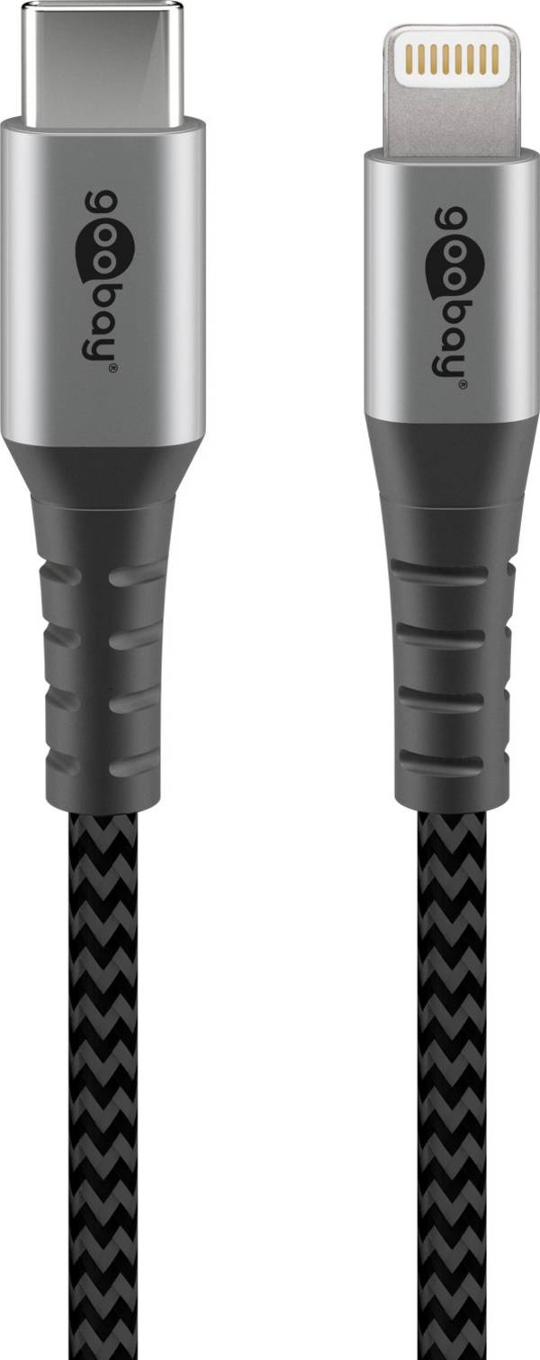 Goobay 49270 Lightning auf USB C Kabel Apple Ladekabel iPhone High Speed MFi iphoneladekabel Textilkabel Grau 0,5m