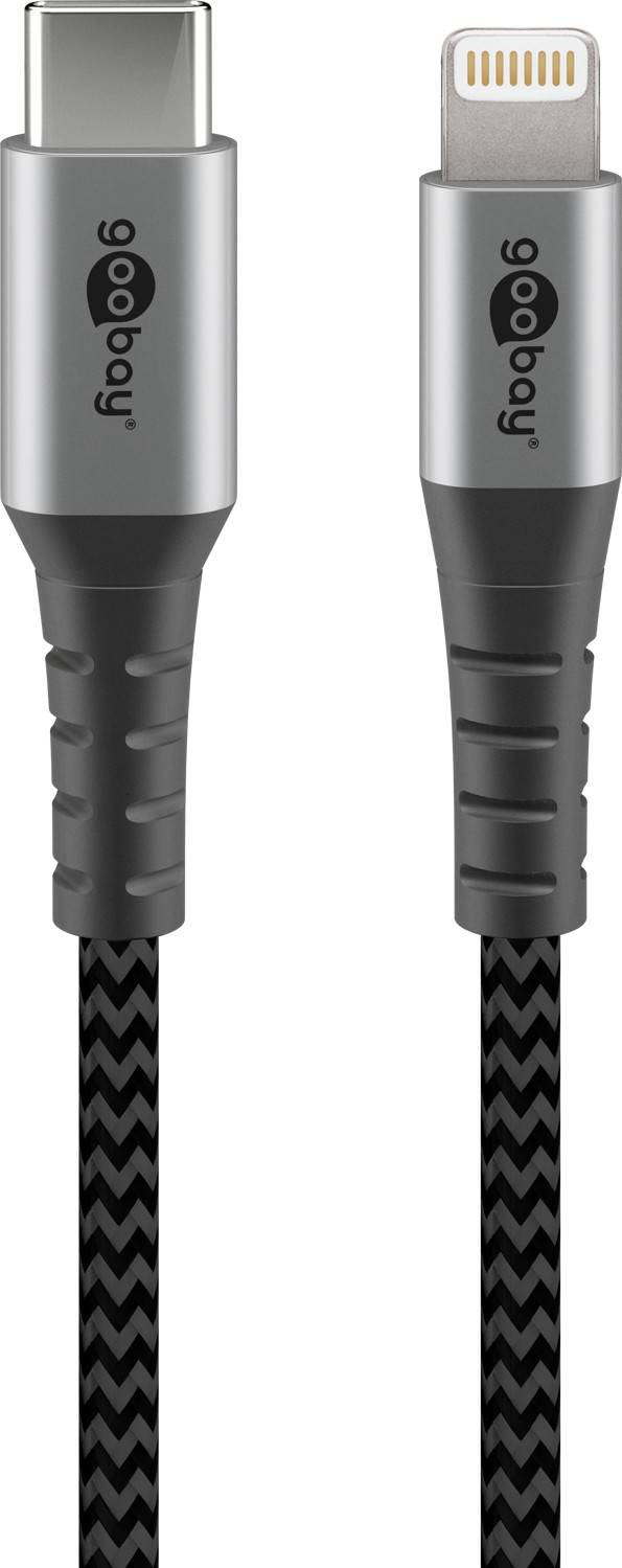 Goobay 49270 Lightning auf USB C Kabel Apple Ladekabel iPhone High Speed MFi iphoneladekabel Textilkabel Grau 0,5m-0