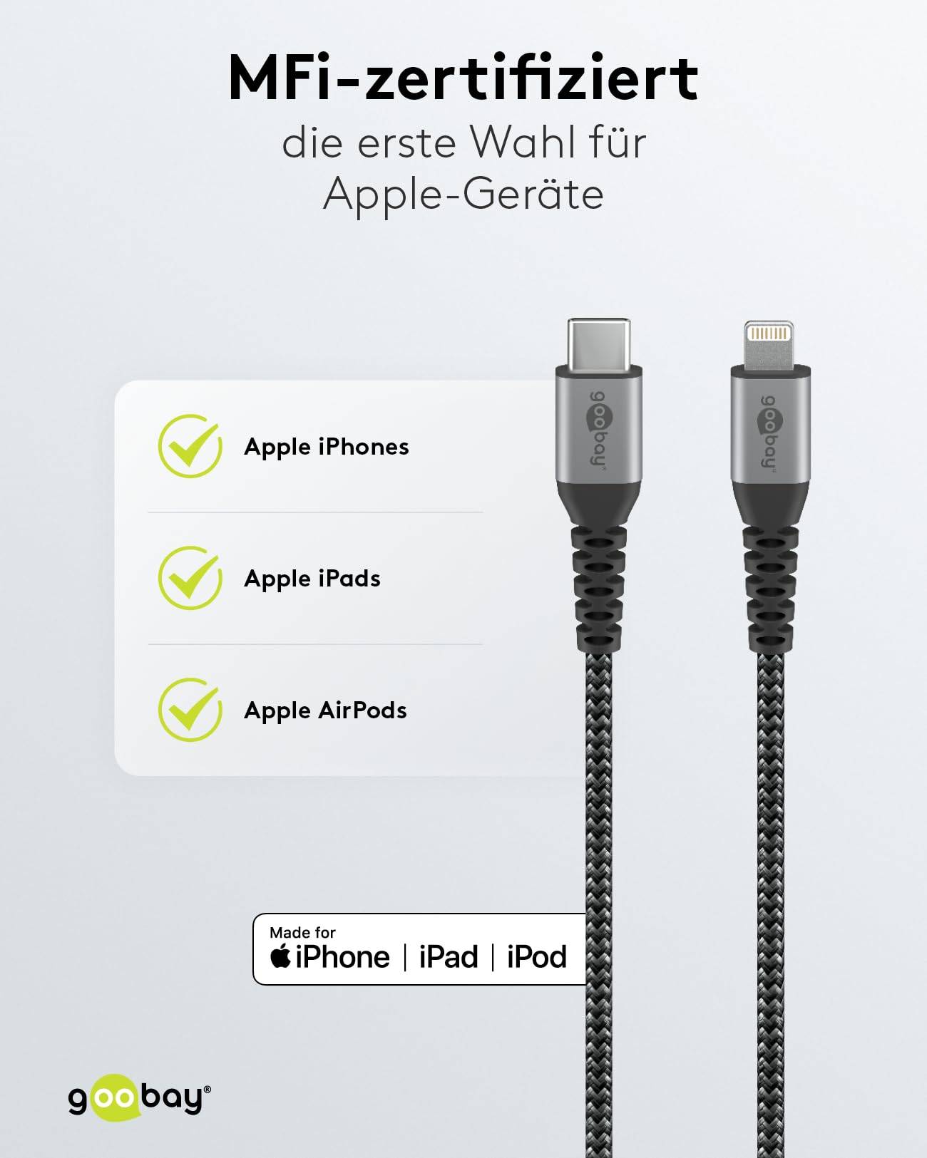 Goobay 49270 Lightning auf USB C Kabel Apple Ladekabel iPhone High Speed MFi iphoneladekabel Textilkabel Grau 0,5m-3