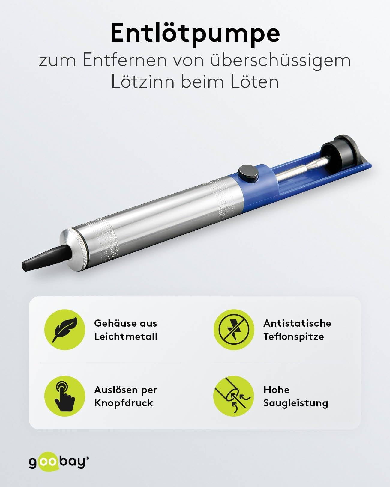 Goobay 51204 Entlötpumpe zum Entlöten & Lötabsaugung antistatische Lötpumpe Entlötsaugpumpe als Lötzinn Entferner Pumpe-1