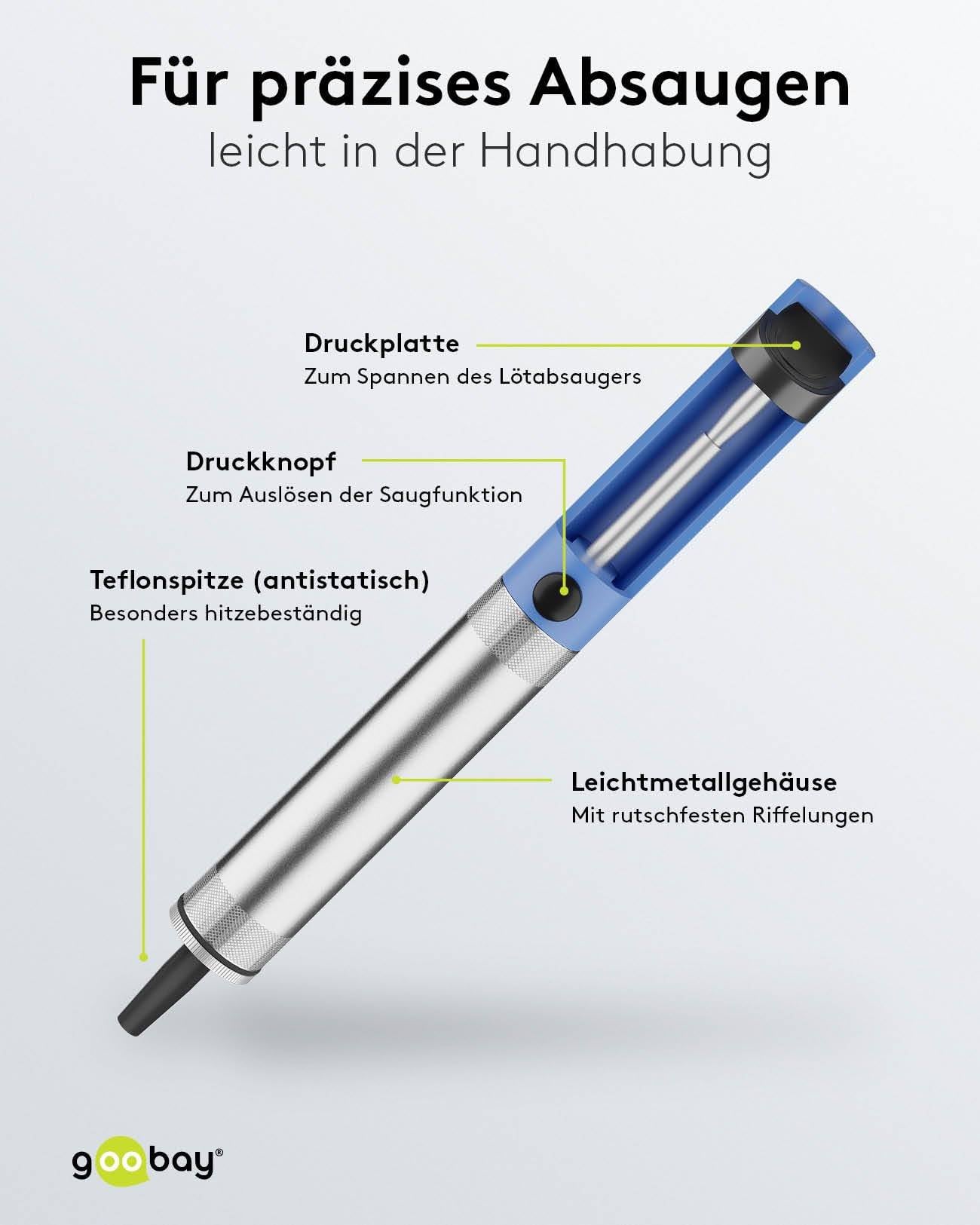 Goobay 51204 Entlötpumpe zum Entlöten & Lötabsaugung antistatische Lötpumpe Entlötsaugpumpe als Lötzinn Entferner Pumpe-2