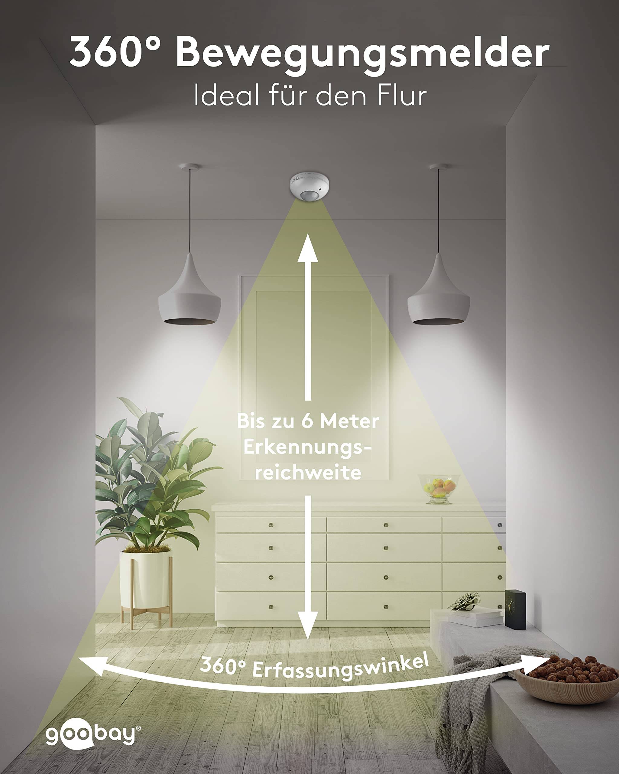 Goobay 95172 Infrarot Bewegungsmelder mit 360° PIR-Sensor für LED Deckenleuchte innen Aufputz Infrarot Melder, 6 m, Weiß-5