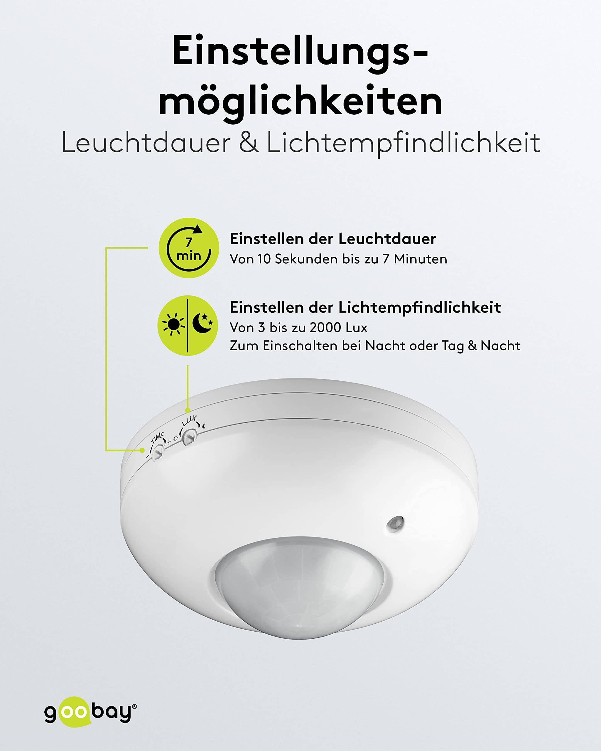 Goobay 95172 Infrarot Bewegungsmelder mit 360° PIR-Sensor für LED Deckenleuchte innen Aufputz Infrarot Melder, 6 m, Weiß-2
