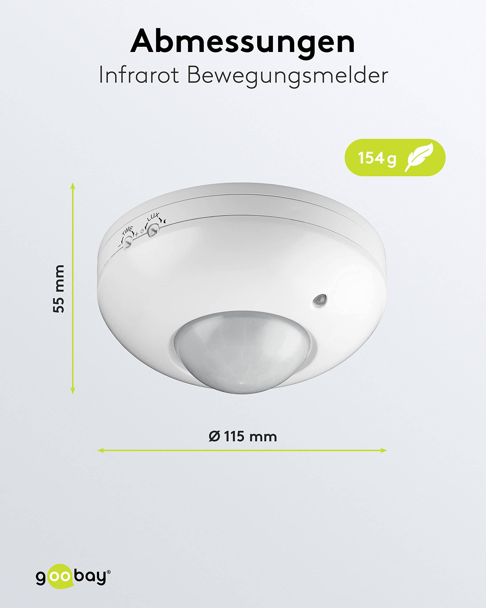 Goobay 95172 Infrarot Bewegungsmelder mit 360° PIR-Sensor für LED Deckenleuchte innen Aufputz Infrarot Melder, 6 m, Weiß-3
