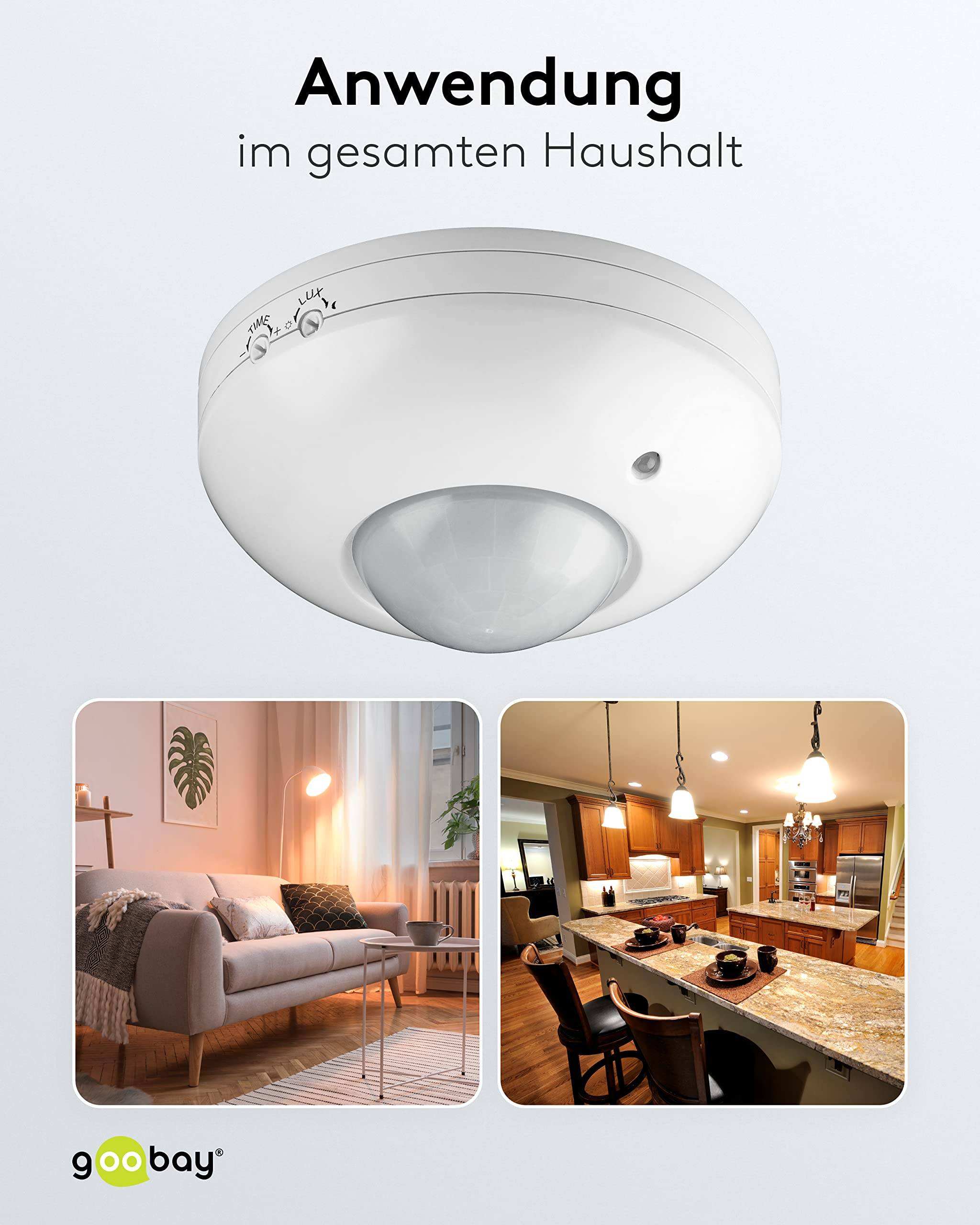 Goobay 95172 Infrarot Bewegungsmelder mit 360° PIR-Sensor für LED Deckenleuchte innen Aufputz Infrarot Melder, 6 m, Weiß-4