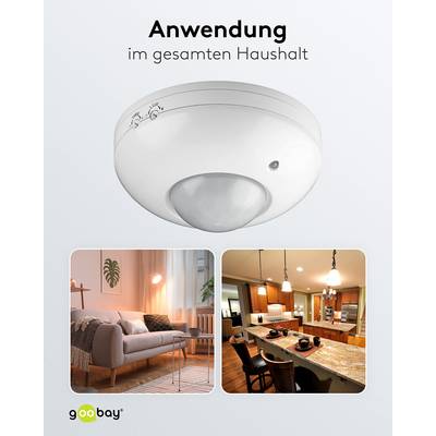 Goobay 95172 Infrarot Bewegungsmelder mit 360° PIR-Sensor für LED Deckenleuchte innen Aufputz Infrarot Melder, 6 m, Weiß-4
