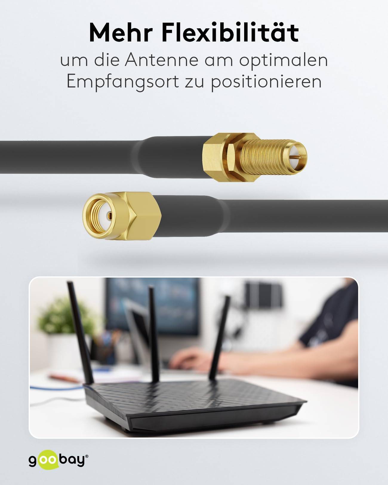 Goobay 51677 WLAN Antennenkabel RP SMA Anschlüsse Koaxialkabel Antennenkabelverlängerung WLAN Geräte Koaxial Schwarz 3m-5
