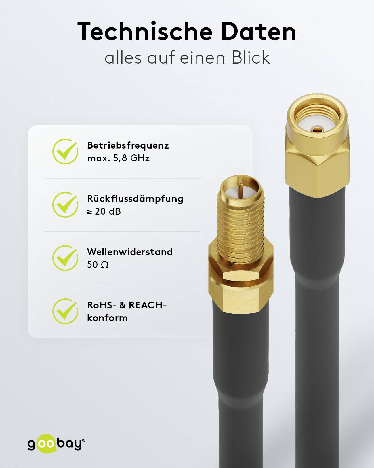 Goobay 51677 WLAN Antennenkabel RP SMA Anschlüsse Koaxialkabel Antennenkabelverlängerung WLAN Geräte Koaxial Schwarz 3m-4