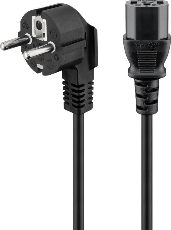 Goobay 68604 Kaltgerätekabel 90° gewinkelt / Schutzkontaktstecker & C13 Buchse / Stromkabel Netzkabel / Schwarz / 1,5m
