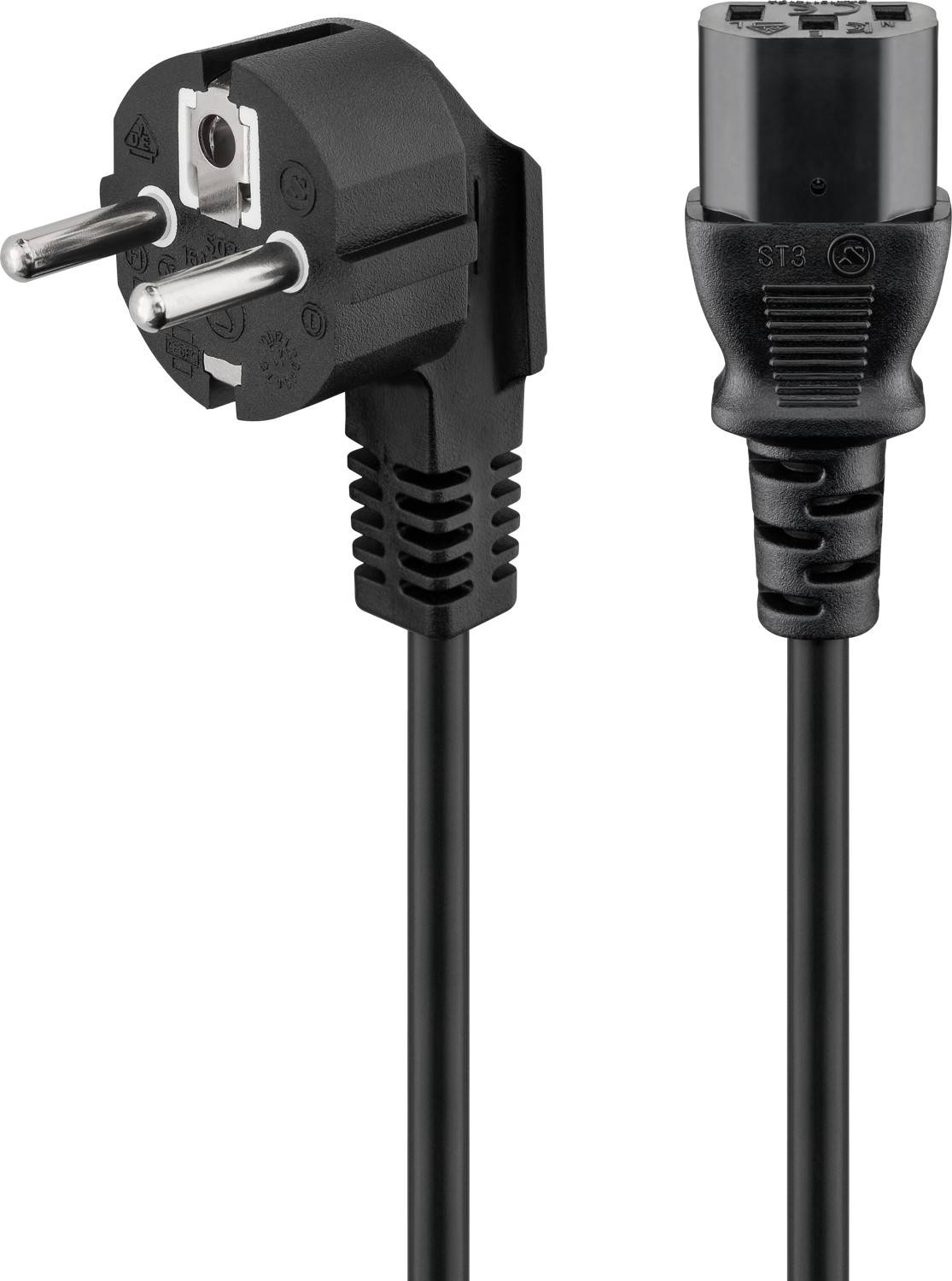 Goobay 68604 Kaltgerätekabel 90° gewinkelt / Schutzkontaktstecker & C13 Buchse / Stromkabel Netzkabel / Schwarz / 1,5m-0