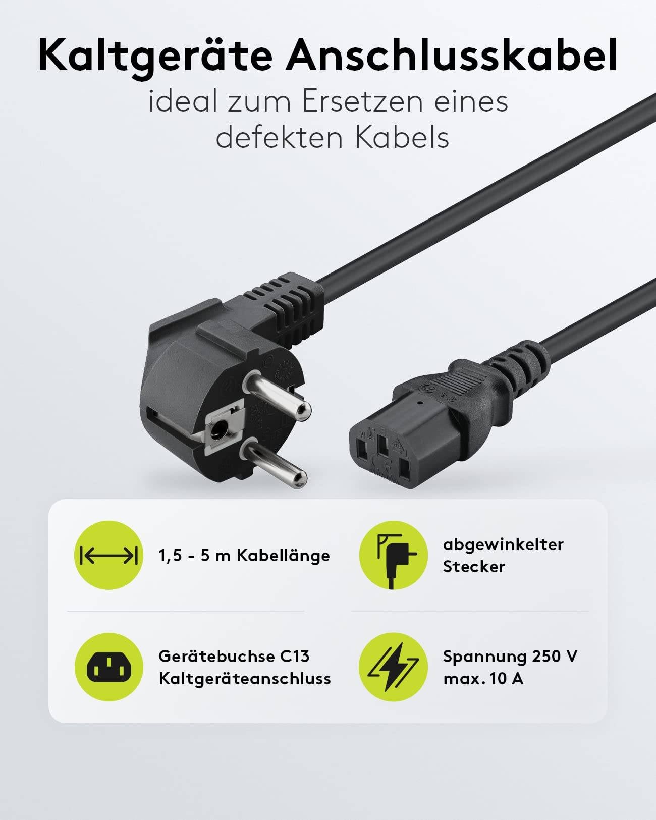 Goobay 95142 Kaltgerätekabel 90° gewinkelt / Schutzkontaktstecker & C13 Buchse / Stromkabel Netzkabel / Schwarz / 3m-2