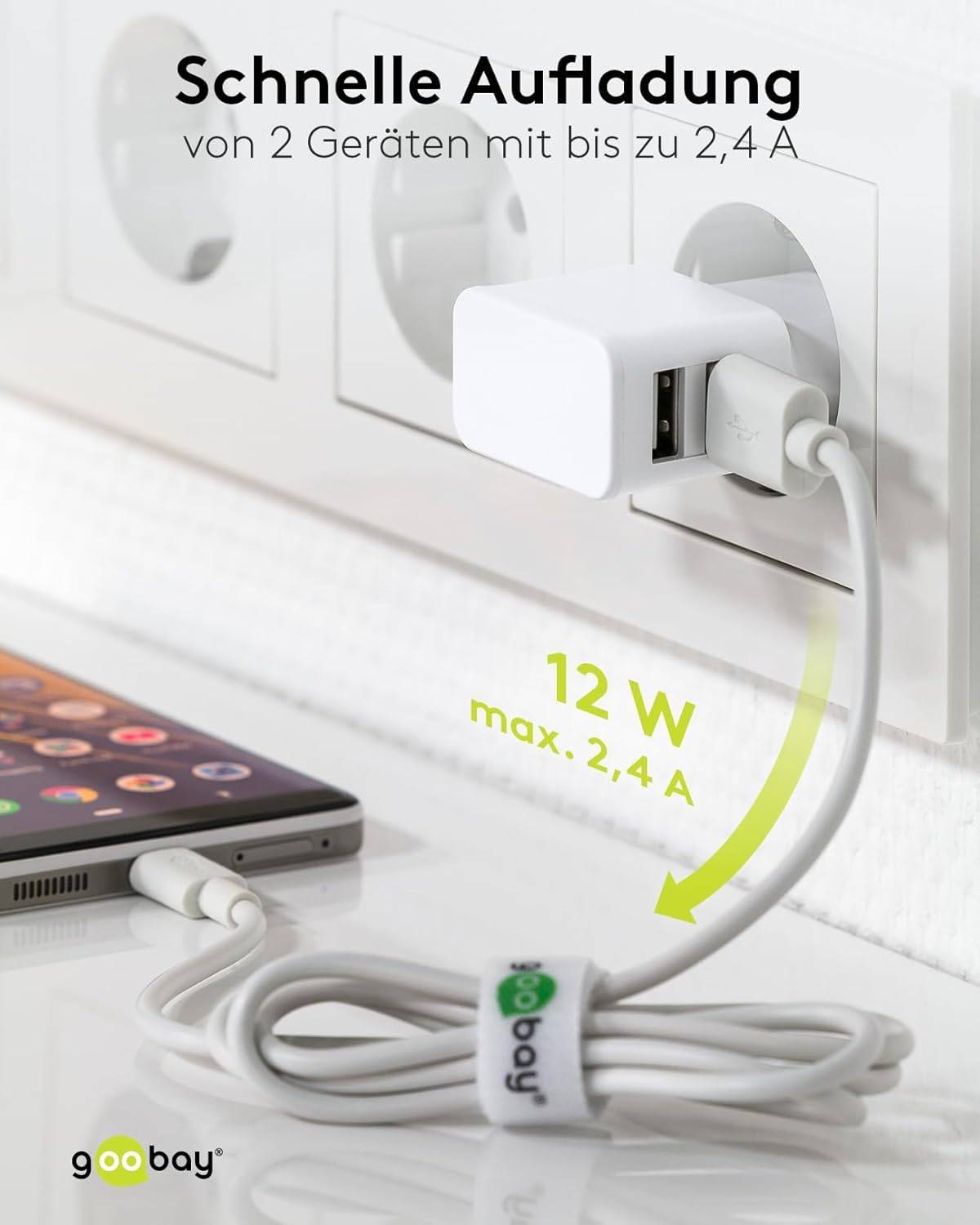 Goobay 44952 Dual USB-A Netzteil 12W / Universal Ladegerät Apple & Samsung / USB A Adapter / 2 Port Ladestecker / Weiß-5