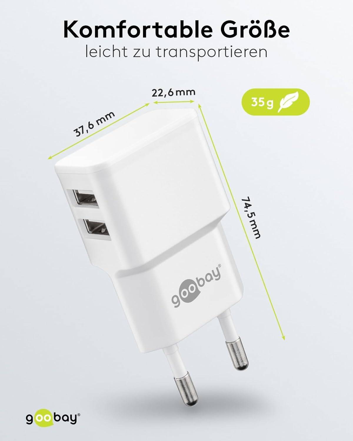 Goobay 44952 Dual USB-A Netzteil 12W / Universal Ladegerät Apple & Samsung / USB A Adapter / 2 Port Ladestecker / Weiß-2