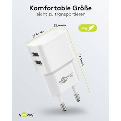 Goobay 44952 Dual USB-A Netzteil 12W / Universal Ladegerät Apple & Samsung / USB A Adapter / 2 Port Ladestecker / Weiß-2