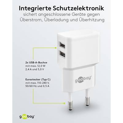 Goobay 44952 Dual USB-A Netzteil 12W / Universal Ladegerät Apple & Samsung / USB A Adapter / 2 Port Ladestecker / Weiß-3