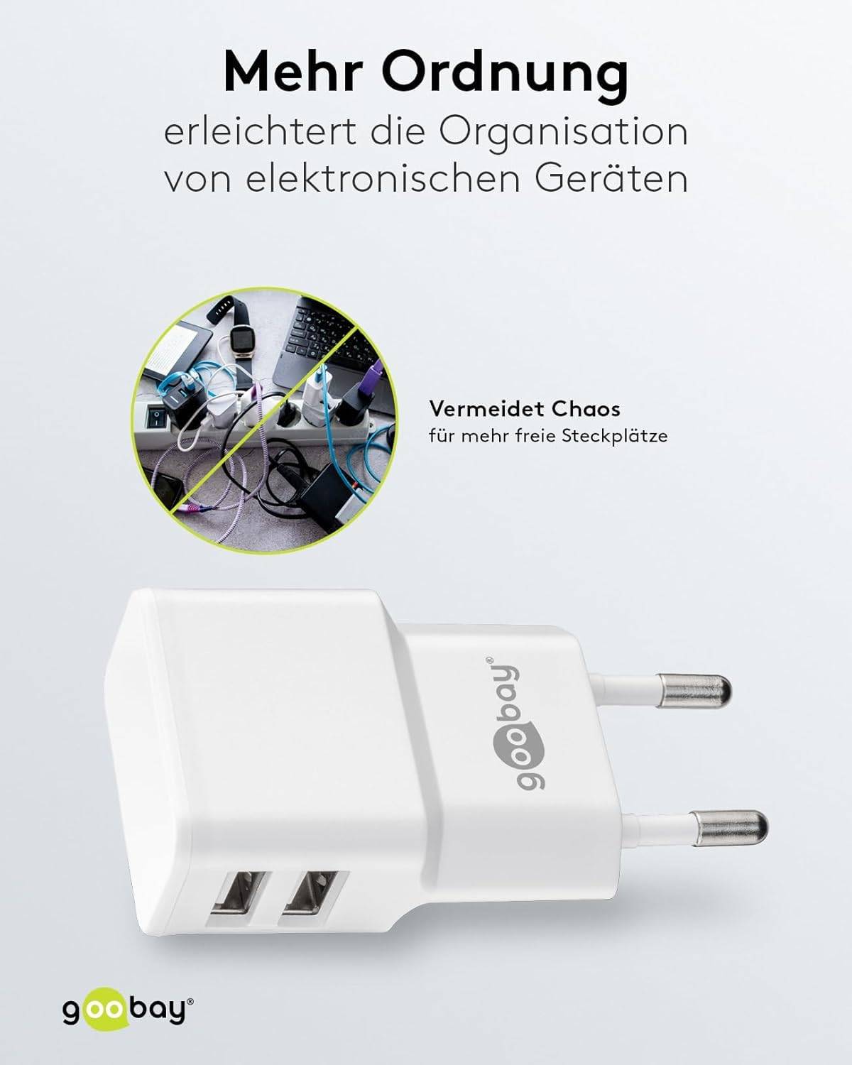 Goobay 44952 Dual USB-A Netzteil 12W / Universal Ladegerät Apple & Samsung / USB A Adapter / 2 Port Ladestecker / Weiß-4