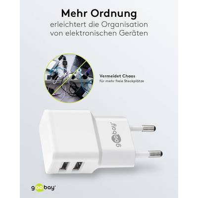 Goobay 44952 Dual USB-A Netzteil 12W / Universal Ladegerät Apple & Samsung / USB A Adapter / 2 Port Ladestecker / Weiß-4