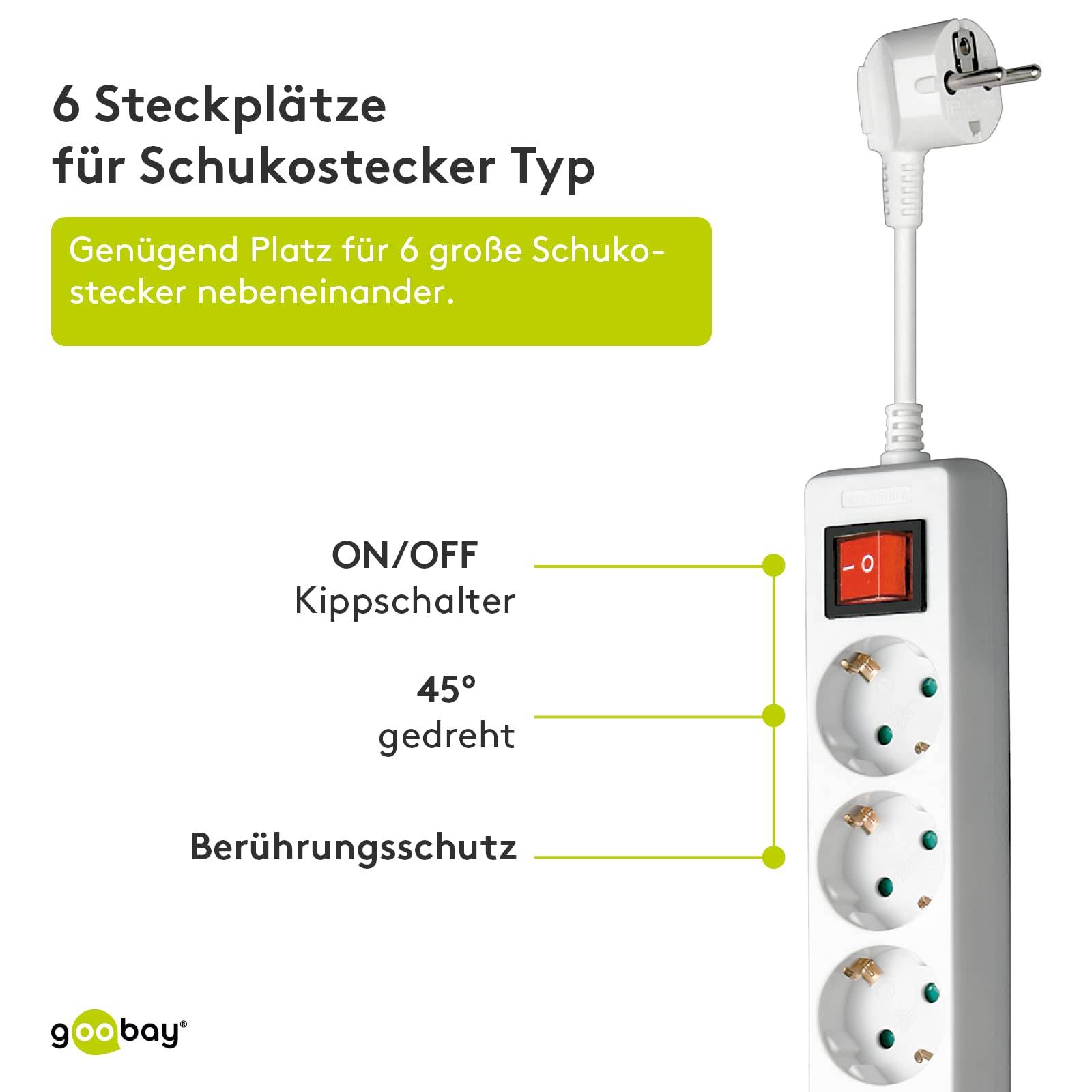 Goobay 51288 Steckdosenleiste mit Schalter zum Energiesparen, 6 fach Steckdose mit Überspannungsschutz, 1.5 m Kabel-2