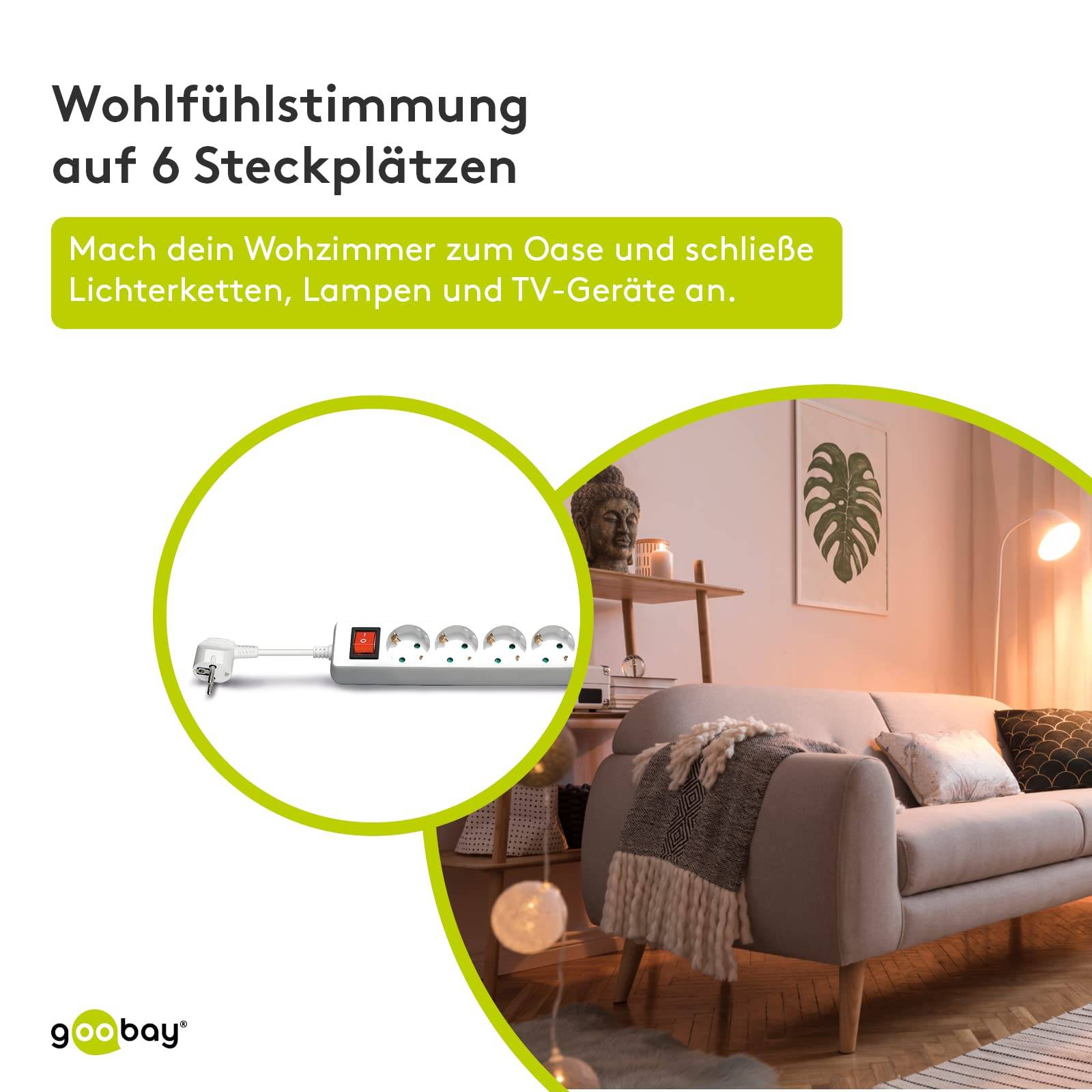 Goobay 51288 Steckdosenleiste mit Schalter zum Energiesparen, 6 fach Steckdose mit Überspannungsschutz, 1.5 m Kabel-4