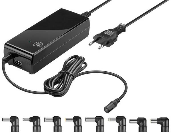 Goobay 55001 Universal Notebook Netzteil mit 12 V - 22 V, max. 90 W / 4.0 A Netzgerät inkl. 8x DC-Adapter & USB, Schwarz