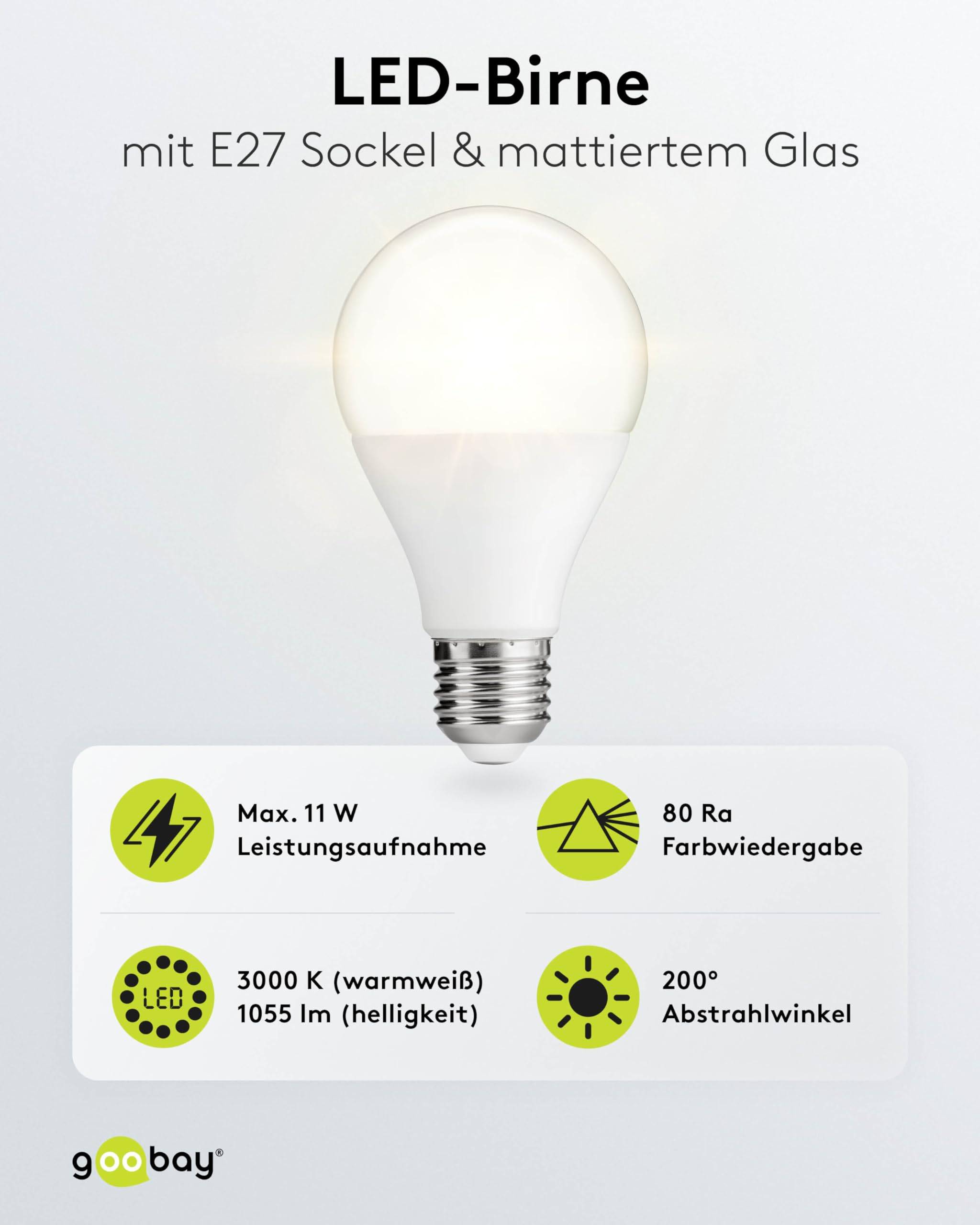 Goobay 65388 LED Glühbirne E27 Leuchtmittel 11 Watt / LED Birne warmweiß 3000 K / Sockel E27 / LED Glühlampe mattiert-1