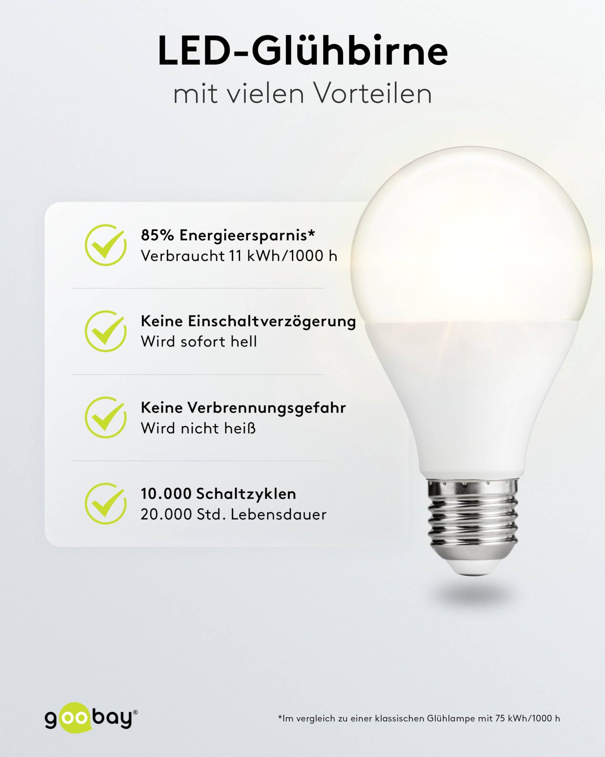 Goobay 65388 LED Glühbirne E27 Leuchtmittel 11 Watt / LED Birne warmweiß 3000 K / Sockel E27 / LED Glühlampe mattiert-3