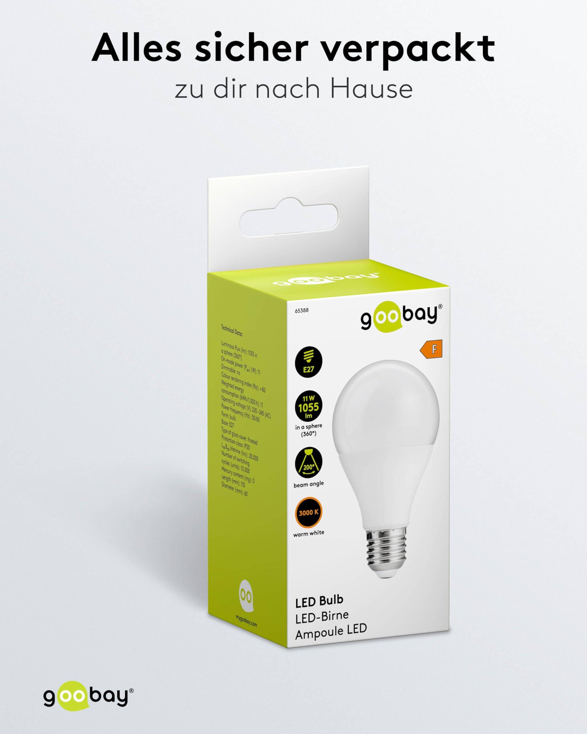 Goobay 65388 LED Glühbirne E27 Leuchtmittel 11 Watt / LED Birne warmweiß 3000 K / Sockel E27 / LED Glühlampe mattiert-4