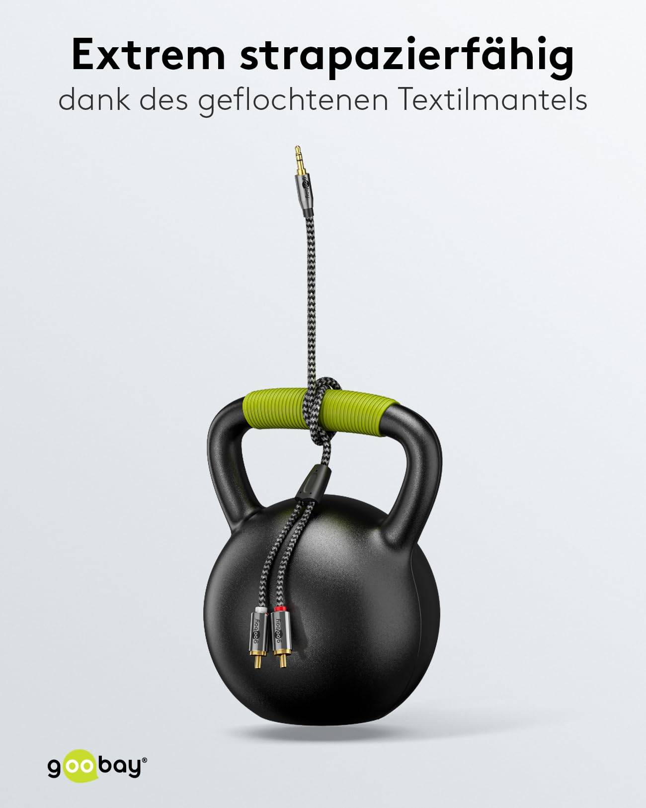 Goobay Plus 65289 AUX auf Cinch Adapterkabel / 3,5 mm Klinkenstecker / Y Cinchkabel Textilkabel Shark Skin / Grau / 3m-4