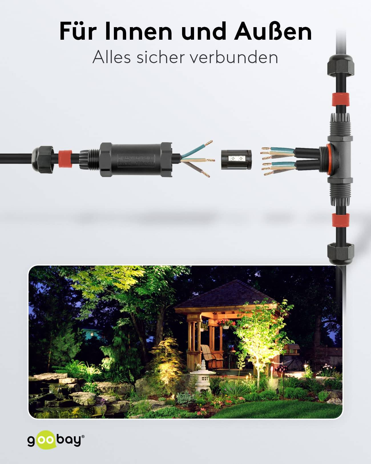 Goobay 81286 Outdoor T-Stück Kabelverbinder wasserdicht IP68 3 polige Kabelmuffe Stromkabel verbinden T Verbindungsmuffe-5