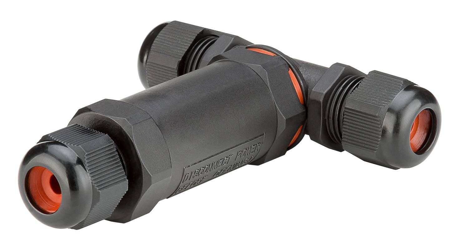 Goobay 81286 Outdoor T-Stück Kabelverbinder wasserdicht IP68 3 polige Kabelmuffe Stromkabel verbinden T Verbindungsmuffe-0