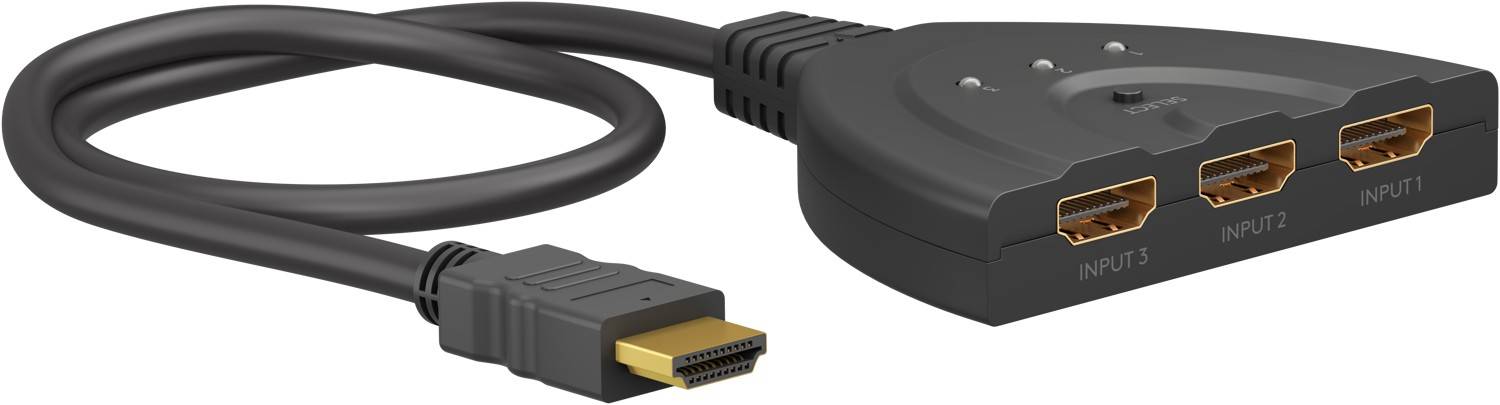 Goobay 58487 HDMI Umschalter 3 in 1 out HDMI Kabel 4K @ 30Hz Manuell HDMI Switch 10,2 Gbit/s Umschaltbox HDMI Weiche ARC-0