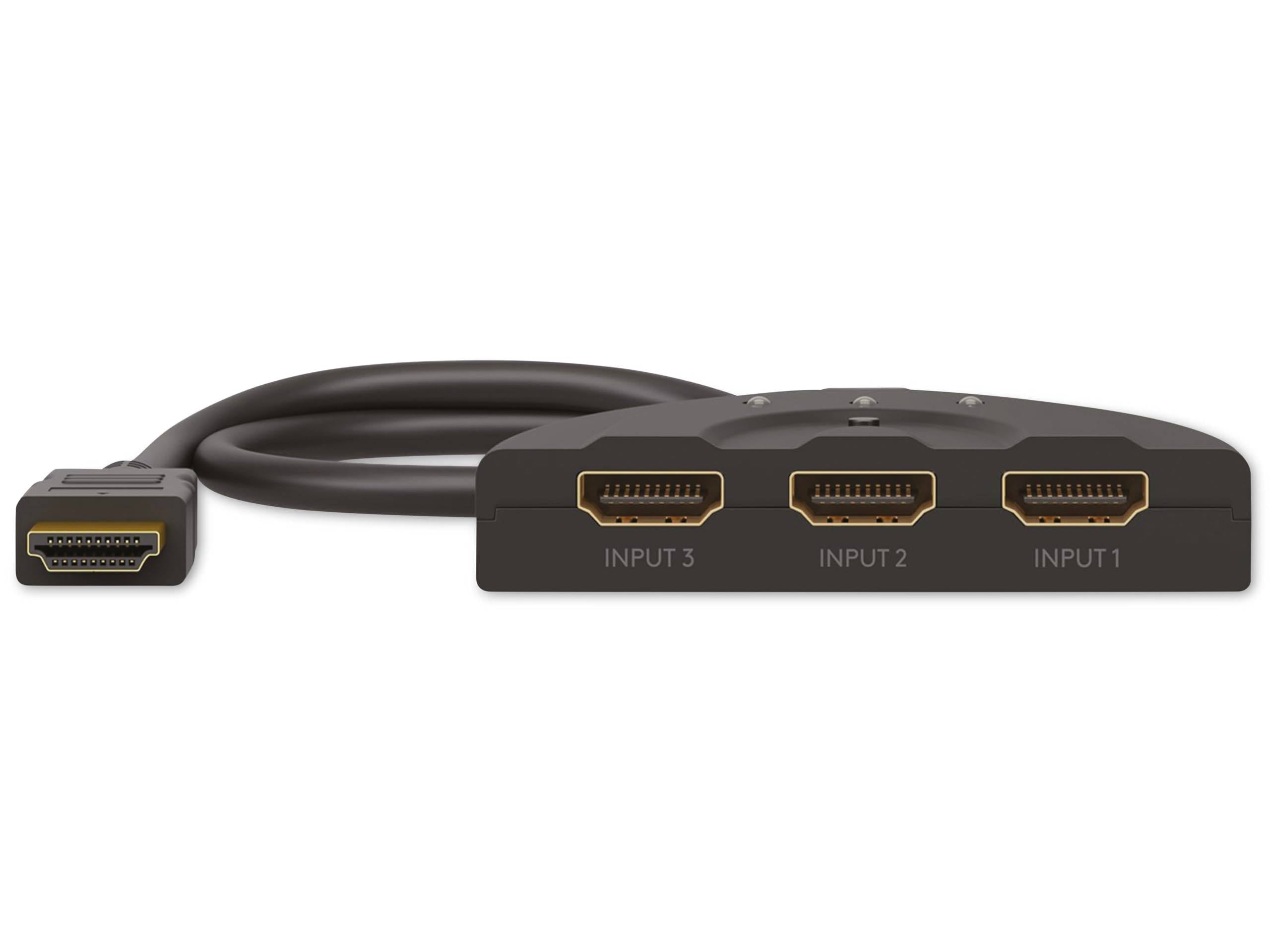 Goobay 58487 HDMI Umschalter 3 in 1 out HDMI Kabel 4K @ 30Hz Manuell HDMI Switch 10,2 Gbit/s Umschaltbox HDMI Weiche ARC-1