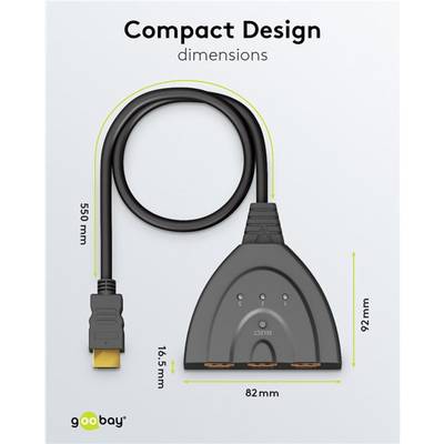 Goobay 58487 HDMI Umschalter 3 in 1 out HDMI Kabel 4K @ 30Hz Manuell HDMI Switch 10,2 Gbit/s Umschaltbox HDMI Weiche ARC-2