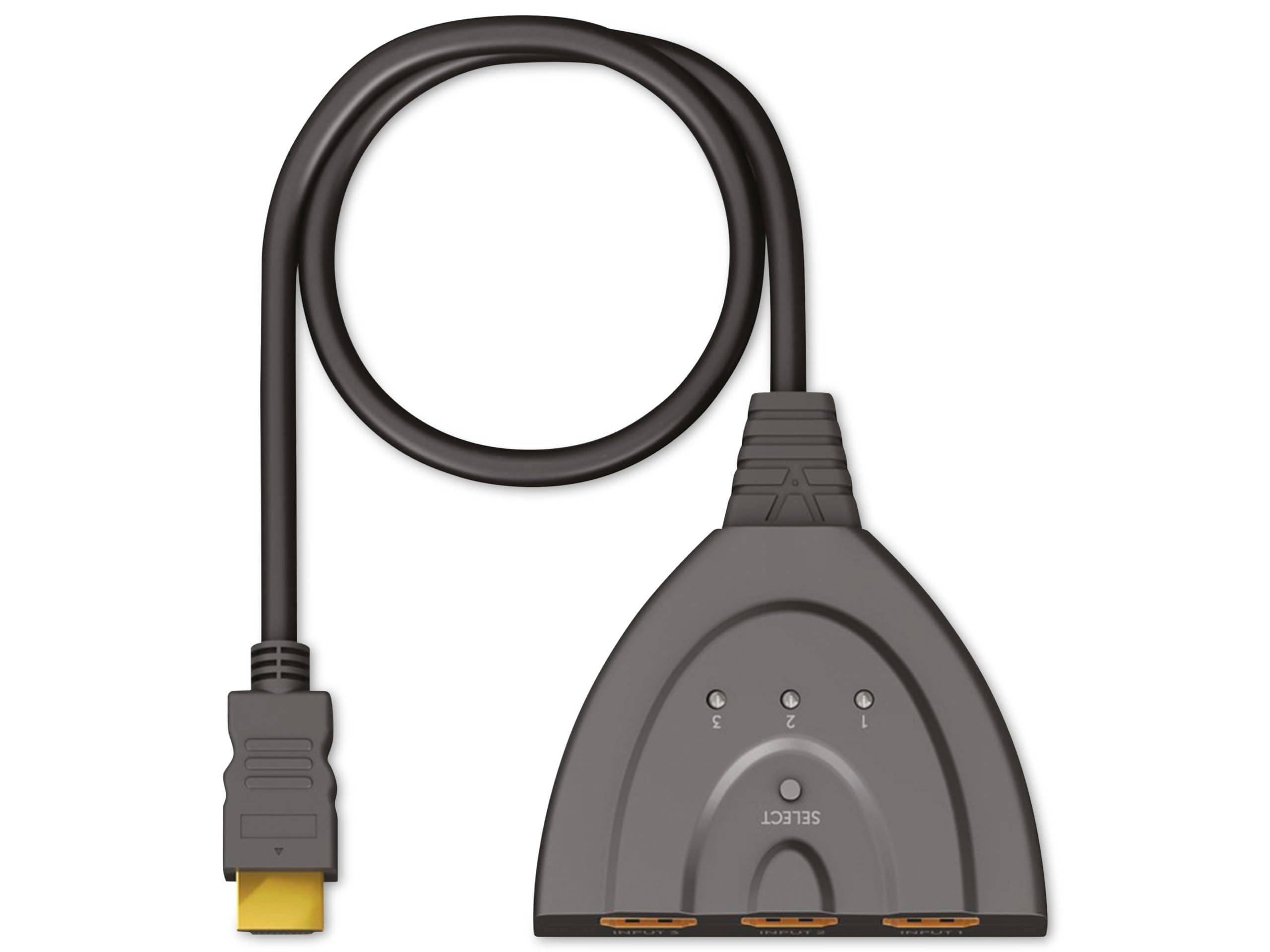 Goobay 58487 HDMI Umschalter 3 in 1 out HDMI Kabel 4K @ 30Hz Manuell HDMI Switch 10,2 Gbit/s Umschaltbox HDMI Weiche ARC-3