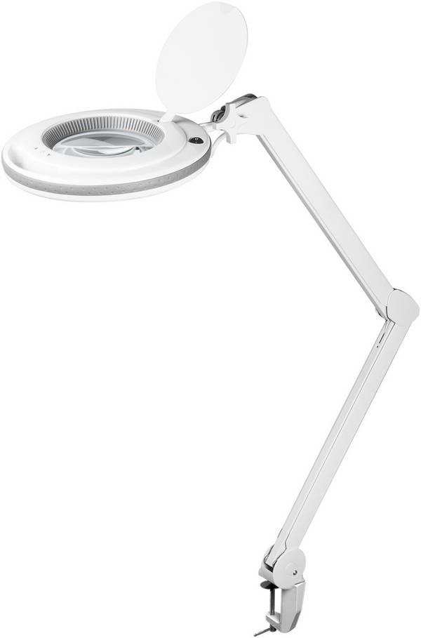 Goobay 60362 LED Lupenleuchte mit Tischklemme Ø 127mm Kristall Linse 3 Dioptrien Lupe mit Licht dimmbar Lupenlampe Weiß