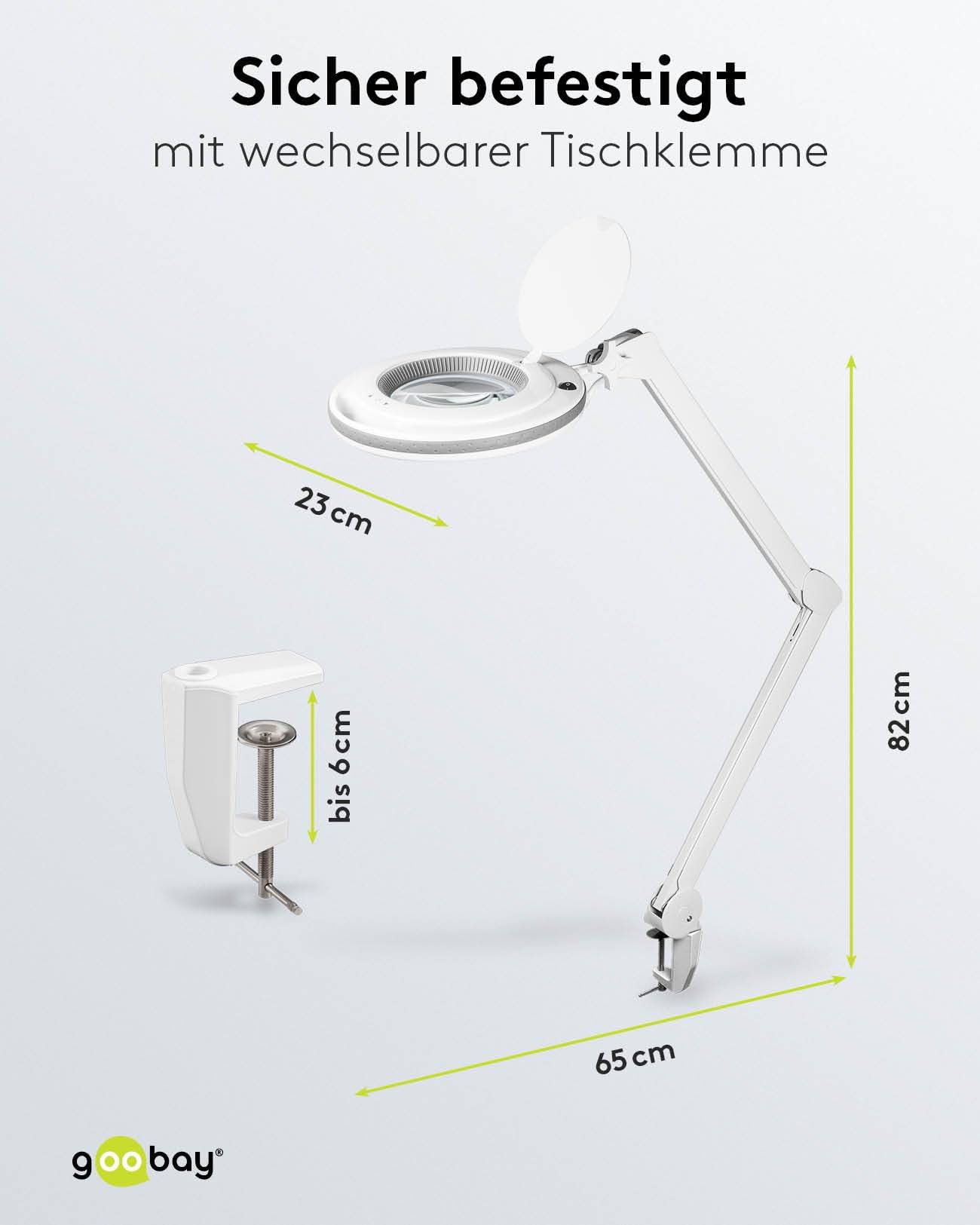 Goobay 60362 LED Lupenleuchte mit Tischklemme Ø 127mm Kristall Linse 3 Dioptrien Lupe mit Licht dimmbar Lupenlampe Weiß-2